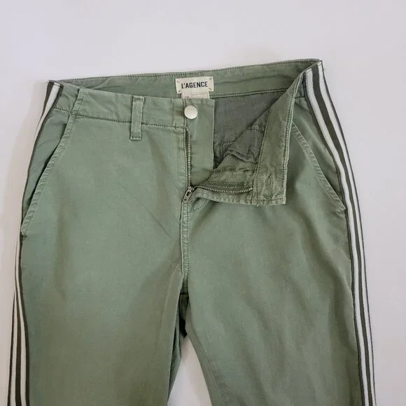L'Agence Jem Brigade Denim Cropped Trouser Side Stripe Pant, Green - Picture 7 of 13